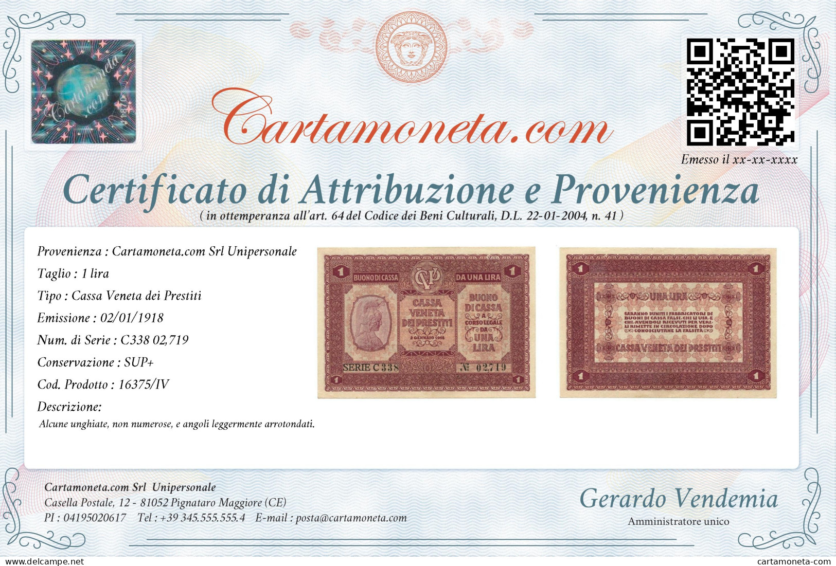 1 LIRA CASSA VENETA DEI PRESTITI OCCUPAZIONE AUSTRIACA 02/01/1918 SUP+ - Austrian Occupation Of Venezia