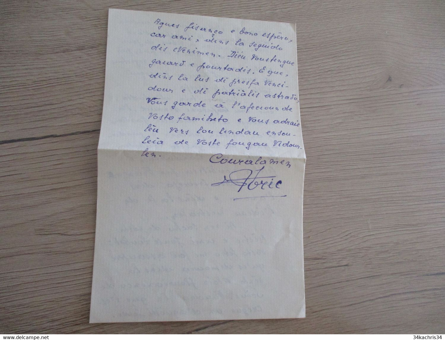 Provençal Félibre Courant Mistral LAS Autographe Signée Alric 1939 L'écho Du Virdoule Lunel - Andere & Zonder Classificatie