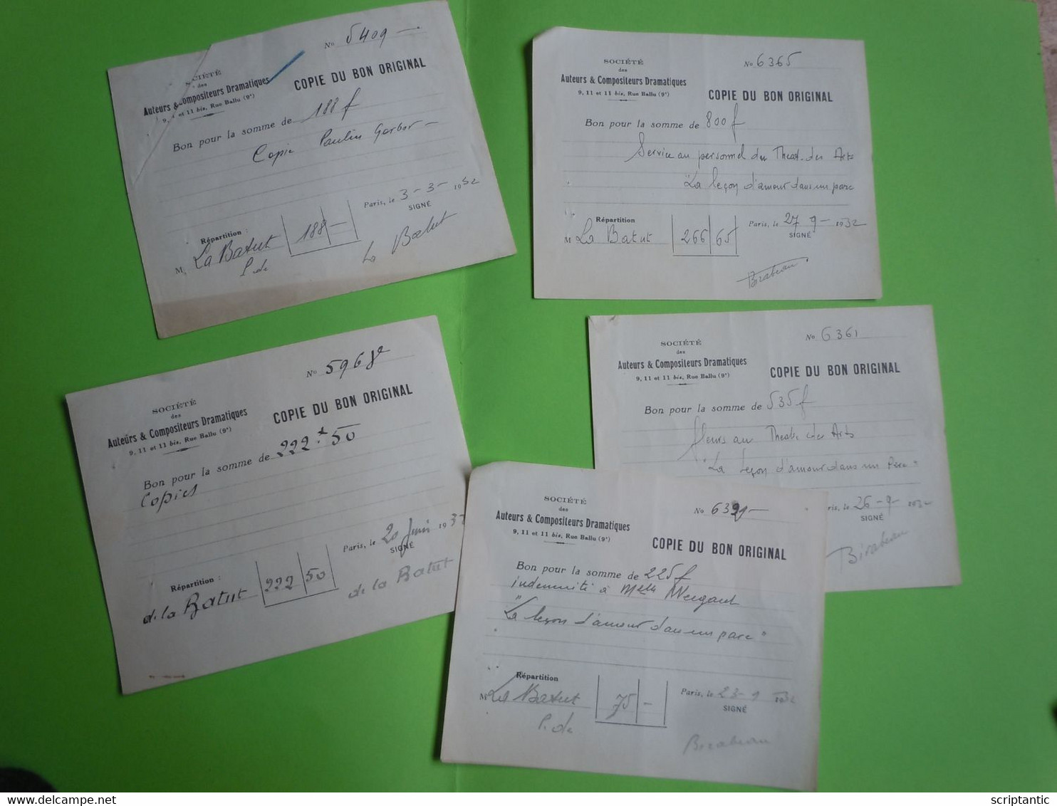 5 Autographes De L'écrivain André BIRABEAU (1890-1974) Et Du Poète Pierre De La BATUT - SACD - Writers