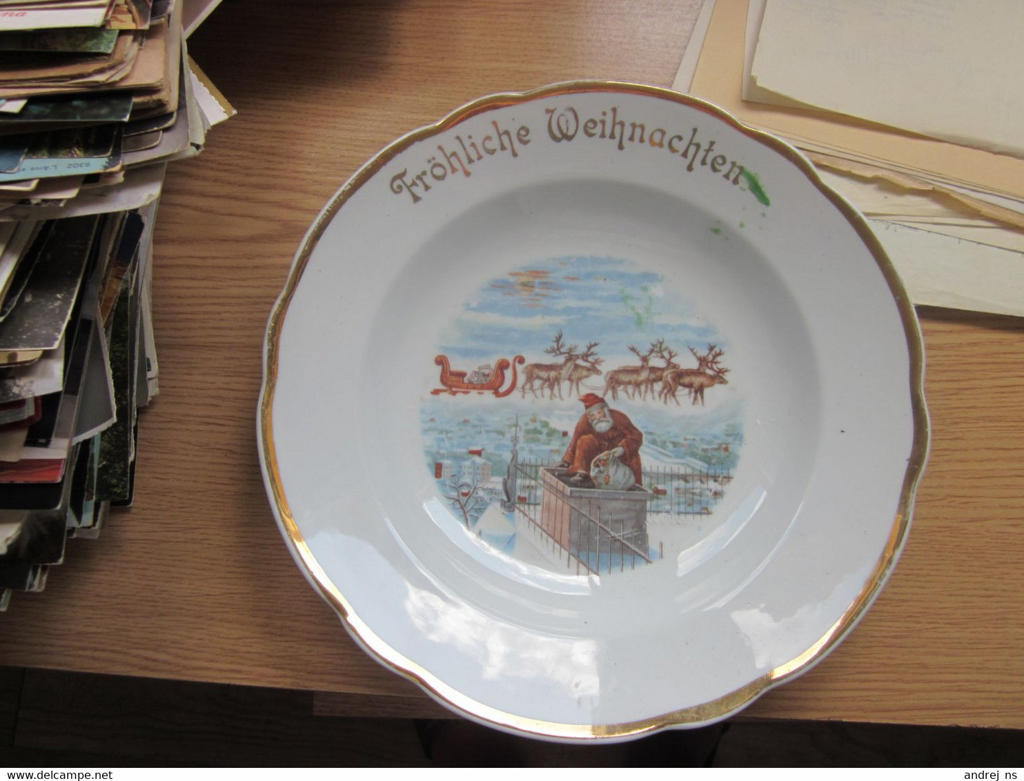 Old Porcelain Plate, Santa Claus Christmas Frohliche Weihnachten Diameter 24 Cm - Sonstige & Ohne Zuordnung