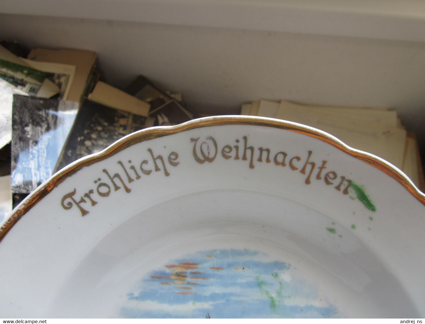 Old Porcelain Plate, Santa Claus Christmas Frohliche Weihnachten Diameter 24 Cm - Sonstige & Ohne Zuordnung