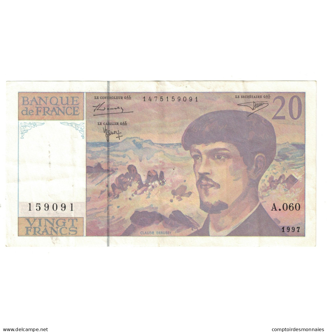 France, 20 Francs, Debussy, 1997, A.060, SUP, Fayette:66ter02a53, KM:151i - 20 F 1980-1997 ''Debussy''