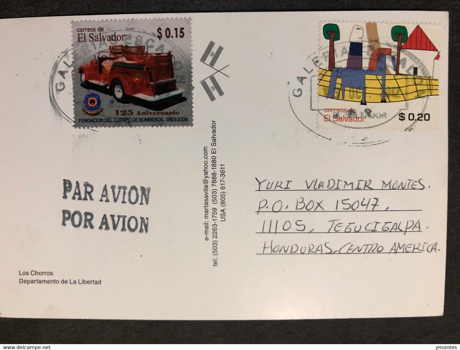 Postcard Los Chorros In La Libertad ( Firefighter Car Stamp) - El Salvador