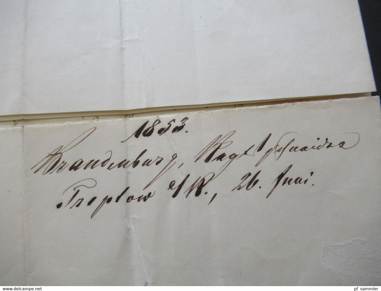 AD Preussen Feldpost 1853 handschriftlich Militärbrief Nebenstempel Ra2 3 DR 53 u. Ra2 Treptow A/R und Bahnpost Bromberg