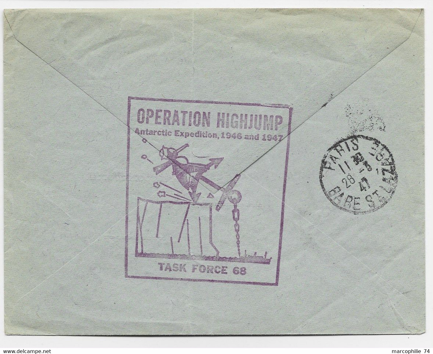 FRANCE N°762 LETTRE COVER NEW YORK 1947 POUR FRANCE TAXE 10FRX2 + VERSO OPERATION HIGHJUM ANTARCTIC EXPEDITION - ...-1955 Préphilatélie