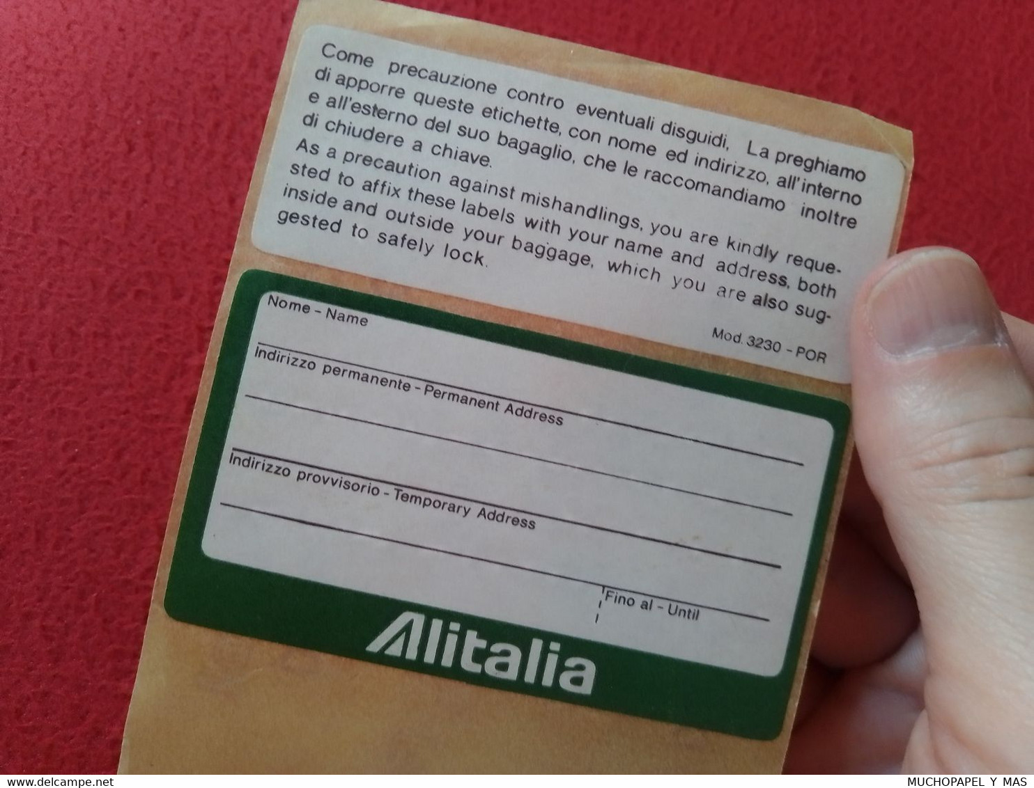 ETIQUETA OLD LABEL AIRLINES LÍNEAS AÉREAS BAGGAGE TAG....ALITALIA AIR LINES ITALIA ITALY ÉTIQUETTE..ETIKETTE ETICHETTA.. - Baggage Labels & Tags