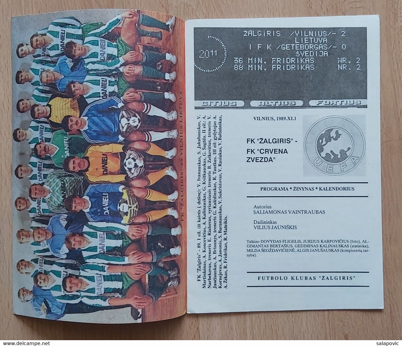 Zalgiris Vilnius - Crvena Zvezda Belgrade 1989-90 Programme FOOTBALL MATCH PROGRAM - Libri