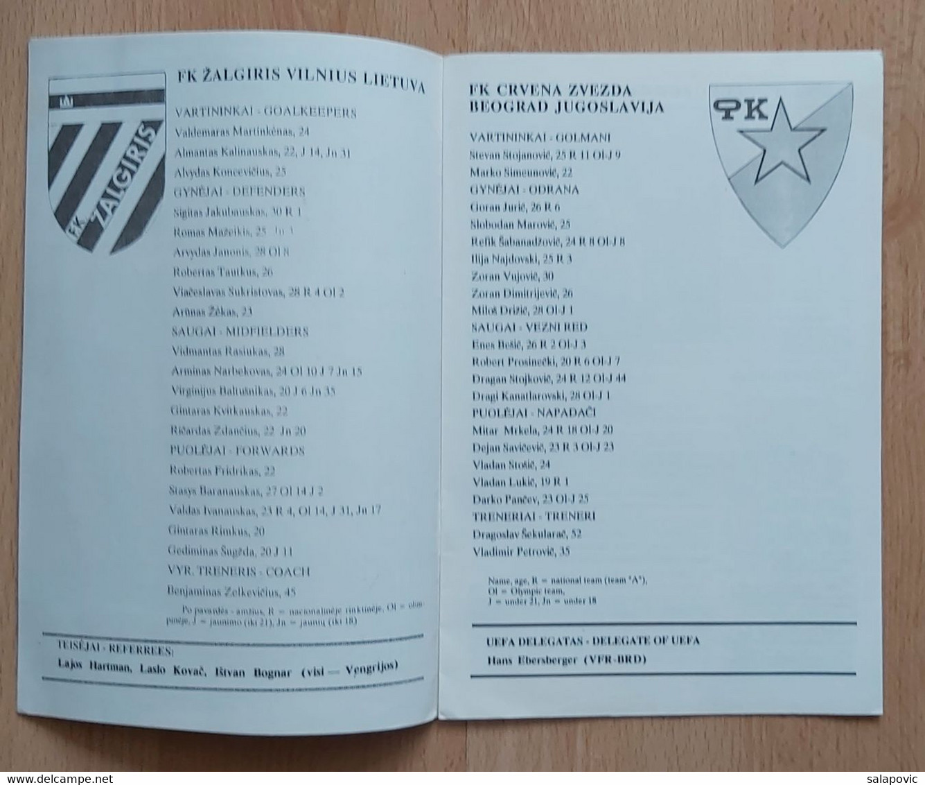 Zalgiris Vilnius - Crvena Zvezda Belgrade 1989-90 Programme FOOTBALL MATCH PROGRAM - Books