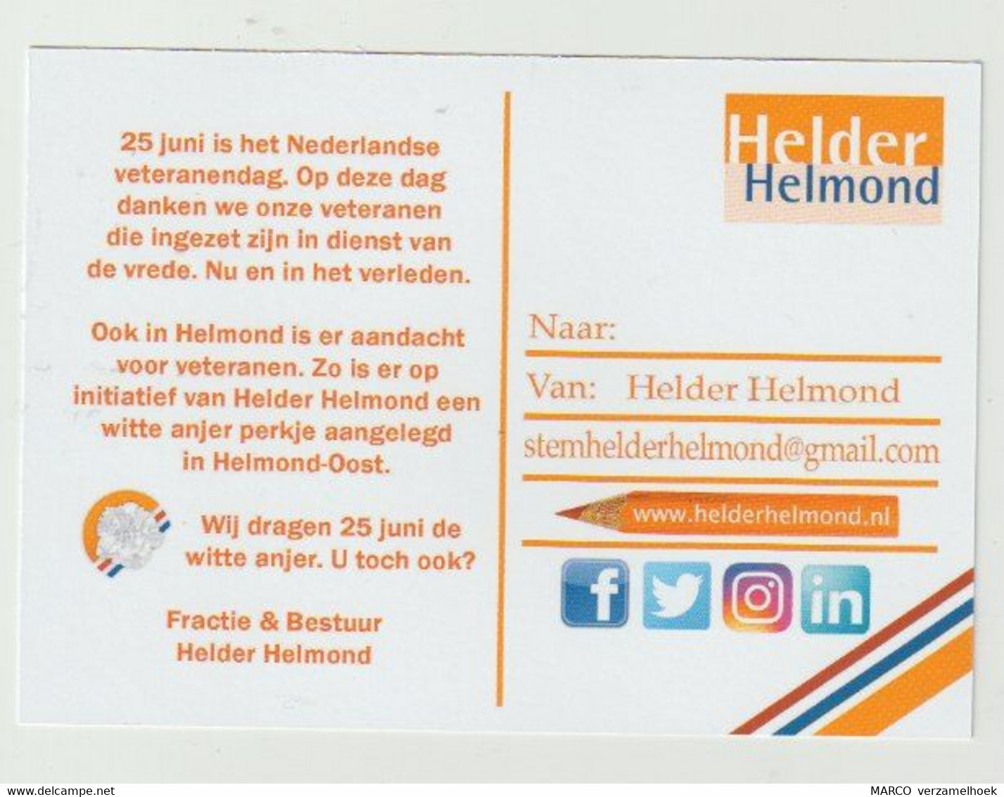 Postcard-ansichtkaart: Veteranen Bedankt! Helder Helmond - Helmond