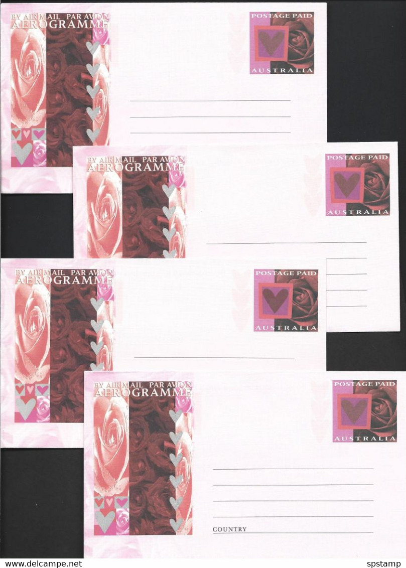Australia 1996 Hearts And Roses Post Paid Aerogramme X 4 Unused - Aérogrammes