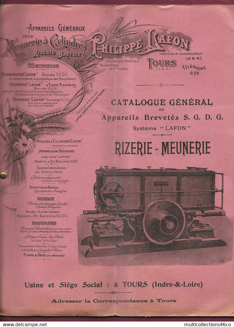 200622 - CATALOGUE AVEC LETTRE COMMERCIALE Ets LAFON A TOURS Appareil Meunerie Et Rizerie Moulin Meunier Minoterie - Landwirtschaft
