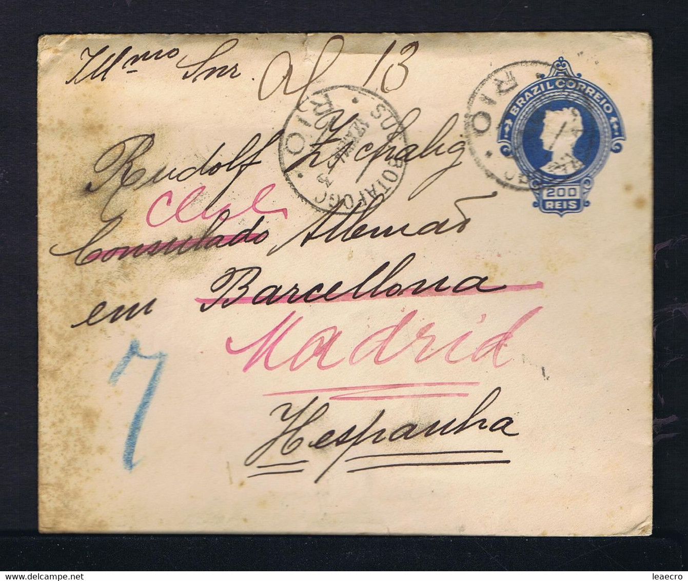 Gc6834 BRAZIL  Cover Postal Stationery Mailed 1914 SUC. Botafogo -RIO »Barcelona / Madrid - Sonstige & Ohne Zuordnung