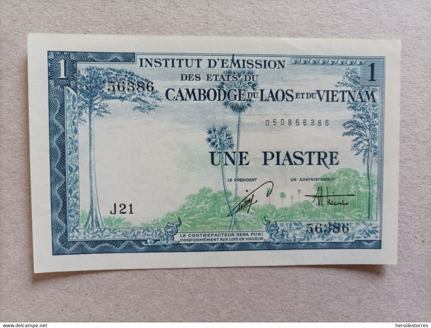 Billete De FRENCH INDO-CHINA De 1 Piastre, Año 1954, UNC - Indochina