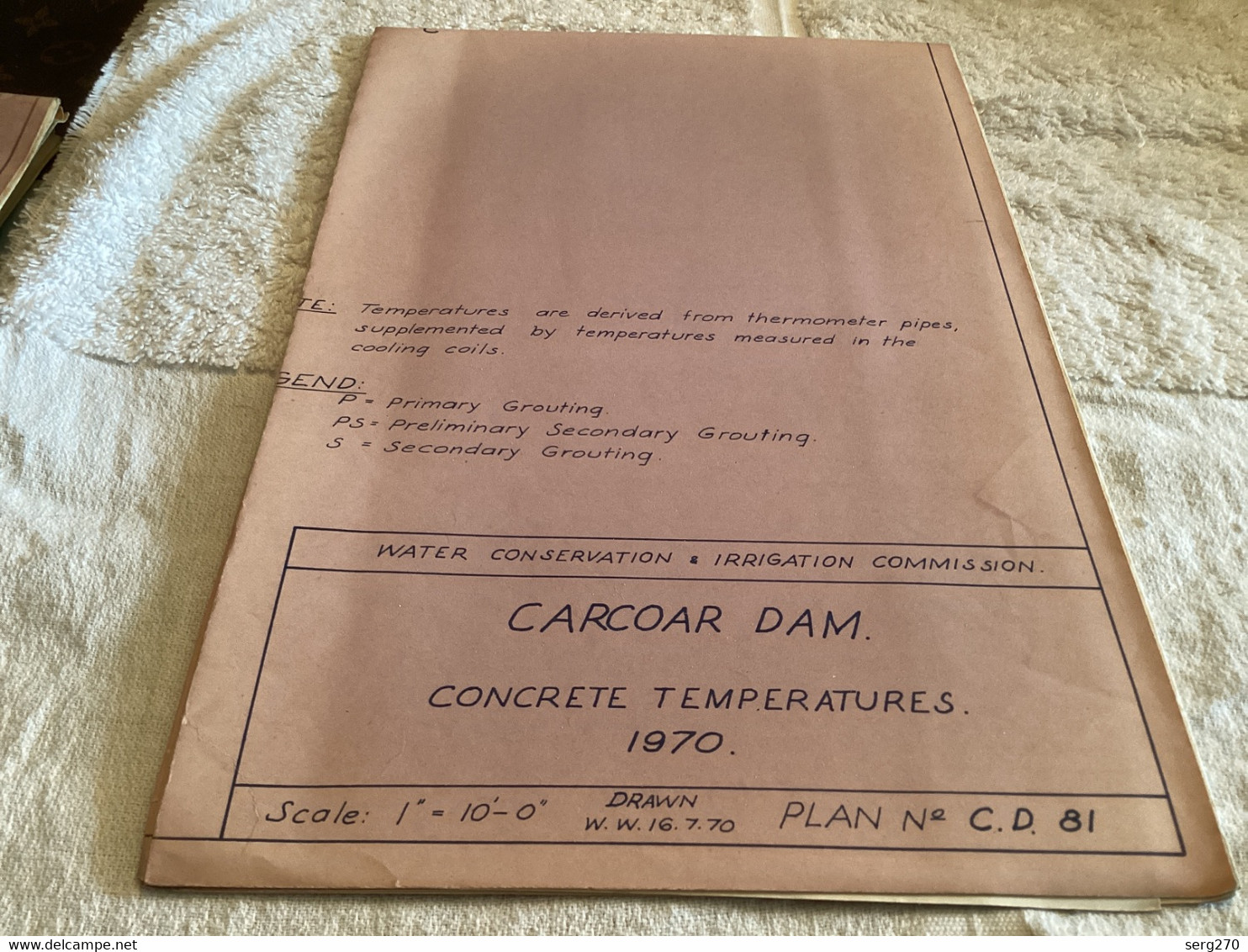 Plan   Dessin Carcoar Dam WATER  CARCOAR   BARRAGE 1970;australia Australie - Publieke Werken