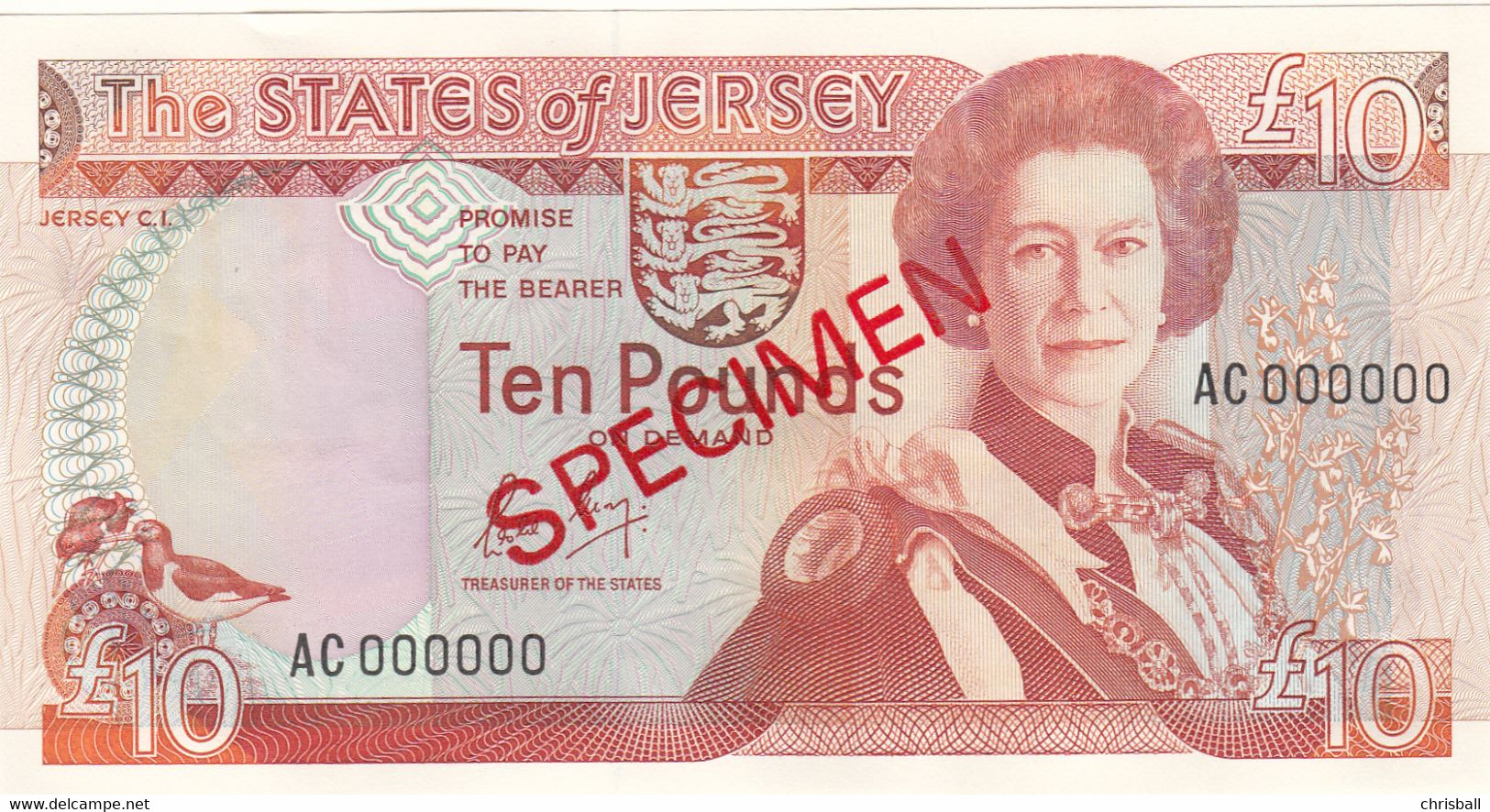 Jersey Banknote Ten Pound C Series, Code AC Specimen Overprint - Superb UNC Condition - Jersey