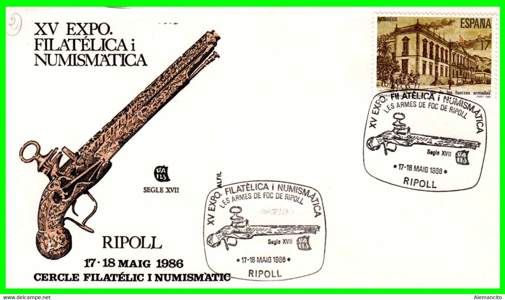 SOBRE XV EXPO FILATELICA Y NUMISMATICA  ( RIPOL ) CON MATASELLO RIPOL AÑO 1986 - Otros & Sin Clasificación