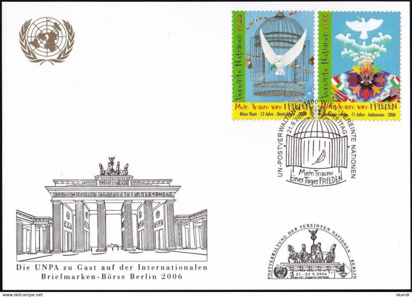 UNO WIEN 2006 Mi-Nr. 281 WEISSE KARTE - BRIEFMARKENBÖRSE BERLIN 21.09.2006 - Lettres & Documents