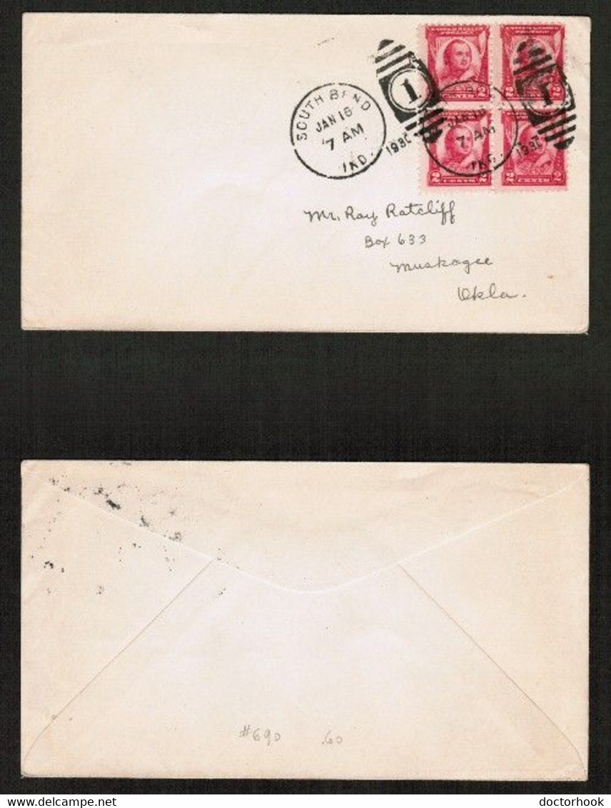 U.S.A.   Scott #690 BLOCK Of 4 On FIRST DAY COVER.---(JAN/16/1930---POSTMARK ERROR)---COVER 418 - 1851-1940