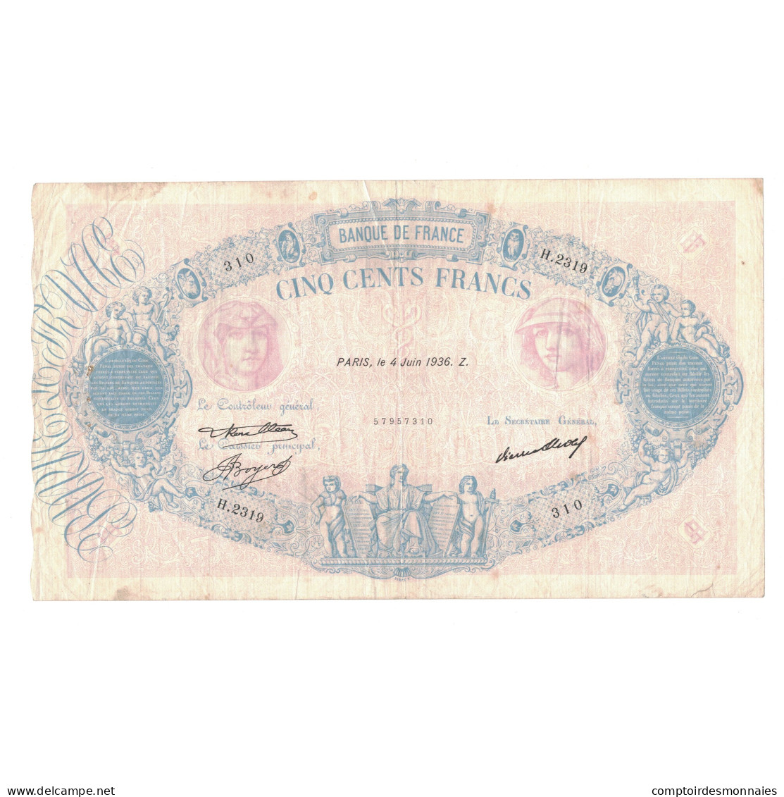 France, 500 Francs, Bleu Et Rose, 1939, H.2319, TB+, Fayette:30.37, KM:66m - 500 F 1888-1940 ''Bleu Et Rose''