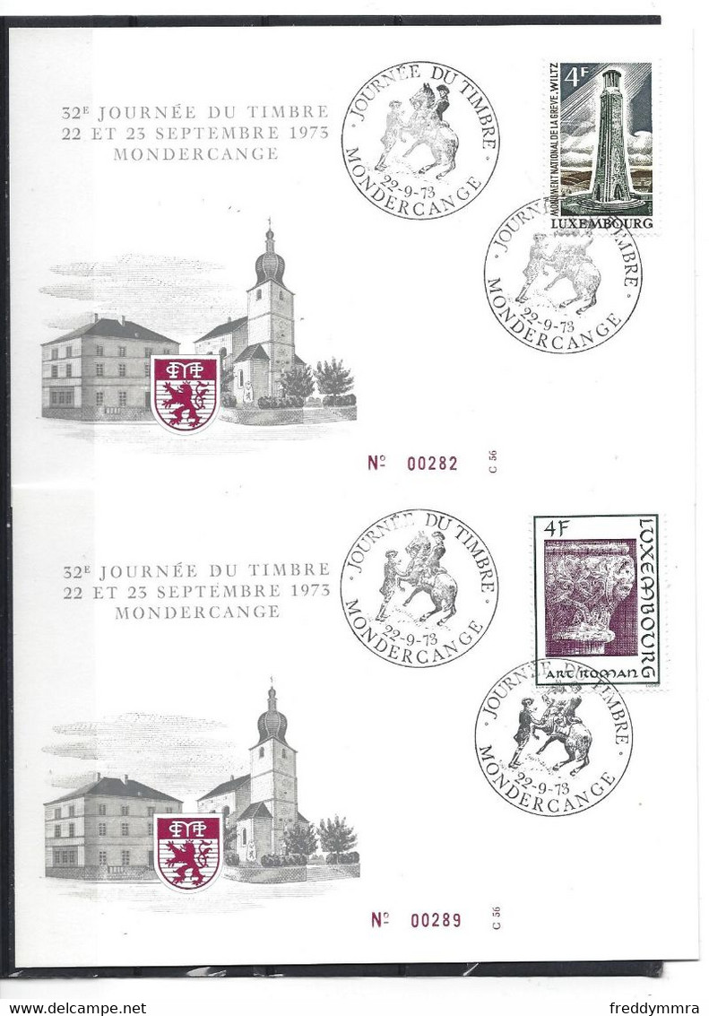 Luxembourg: 2 Cartes Journée Du Timbre  1973 - Mondercange - Herdenkingskaarten