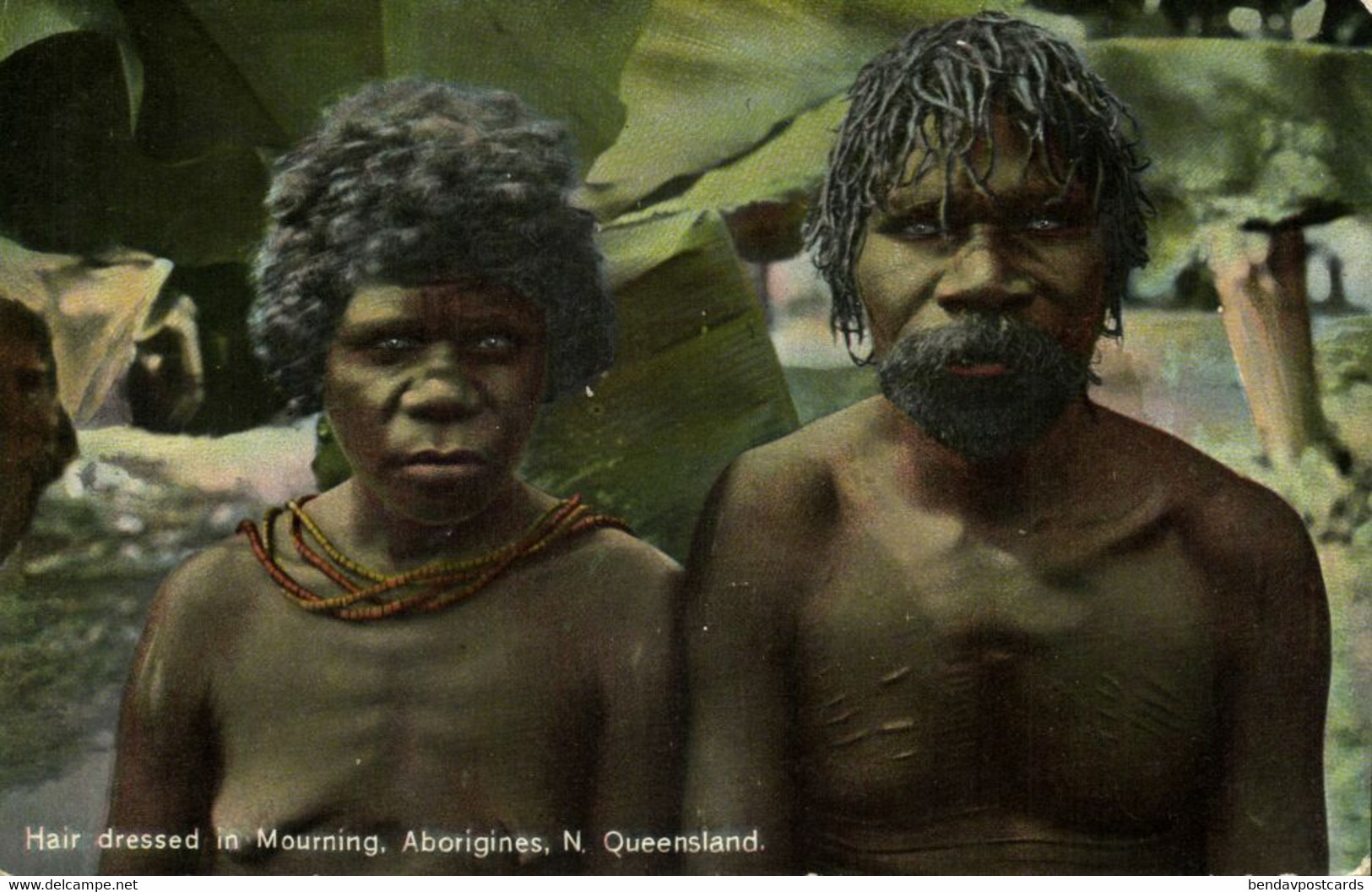 Australia, QUEENSLAND, Aboriginal Couple Hair Dressed In Mourning 1910s Postcard - Aborigines