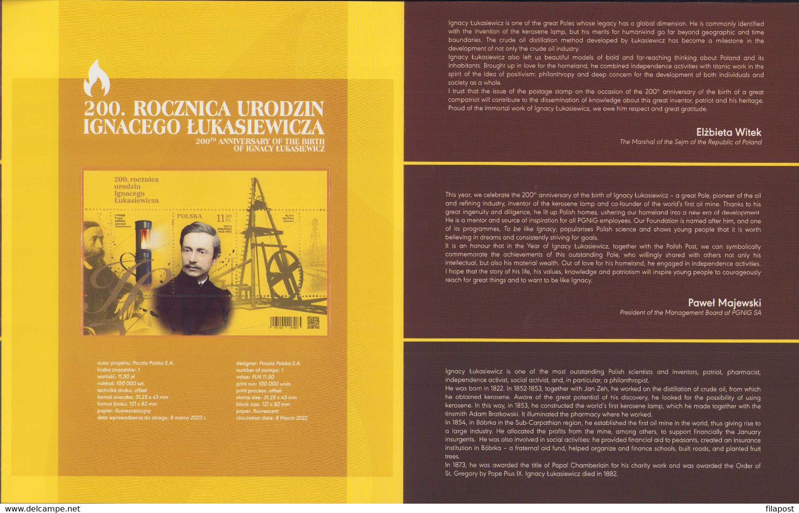 Poland 2022 Booklet / 200th Anniv Of Ignacy Łukasiewicz Birth, Polish Pharmacist, Entrepreneur, Mine, Lamp / Bl. MNH** - Markenheftchen