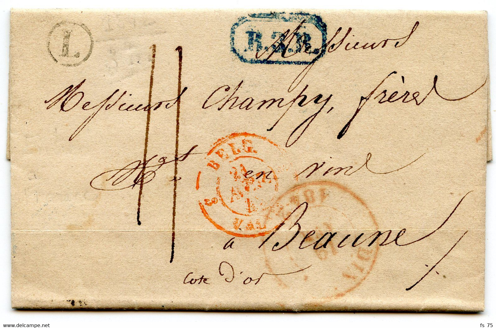 BELGIQUE - CAD DINANT + BOITE L SUR LETTRE AVEC TEXTE DE ANNEVOIE BOUILLON POUR LA FRANCE, 1842 - 1830-1849 (Independent Belgium)