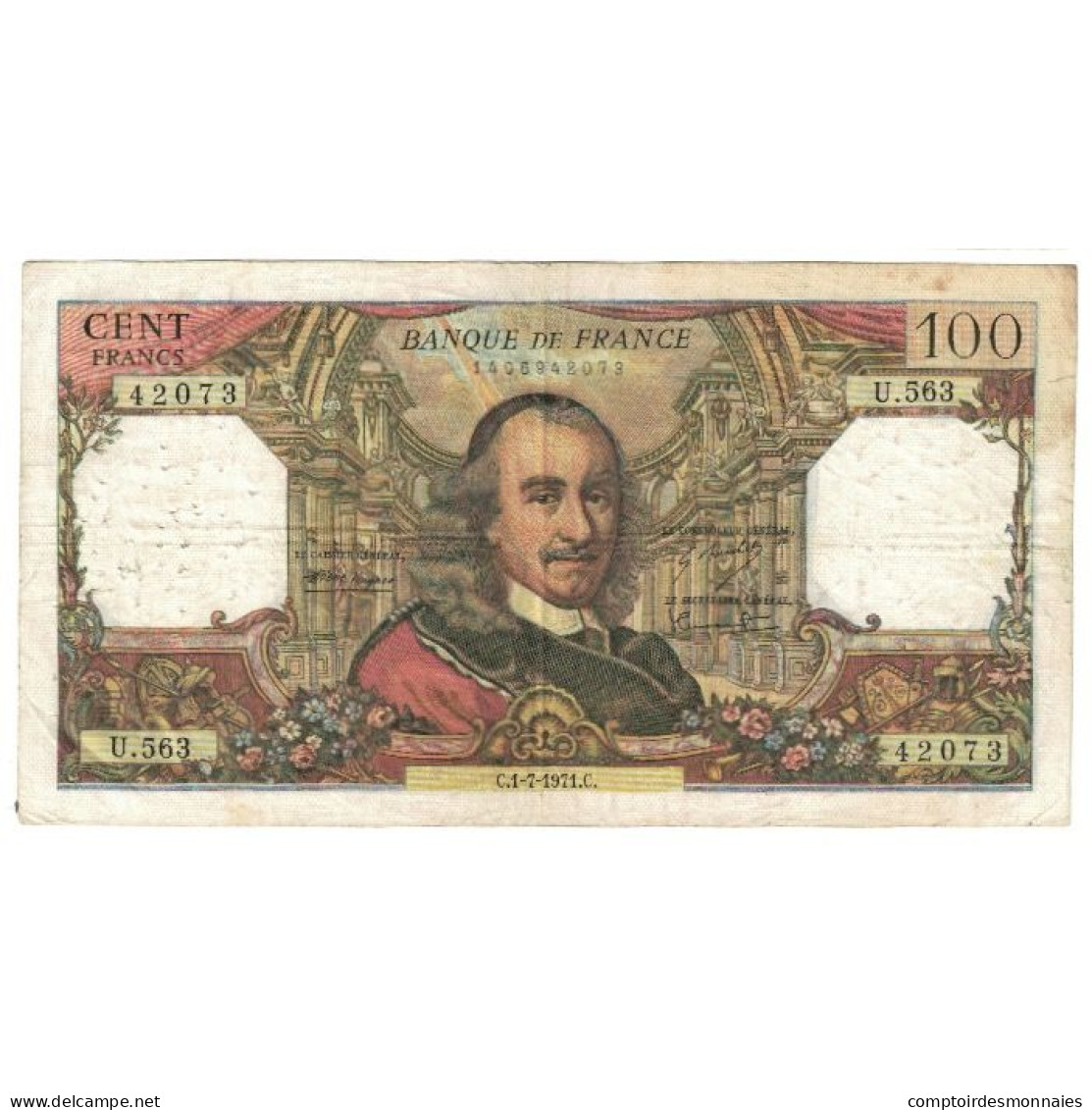 France, 100 Francs, Corneille, 1971, U.563, TB, Fayette:65.36, KM:149d - 100 F 1964-1979 ''Corneille''