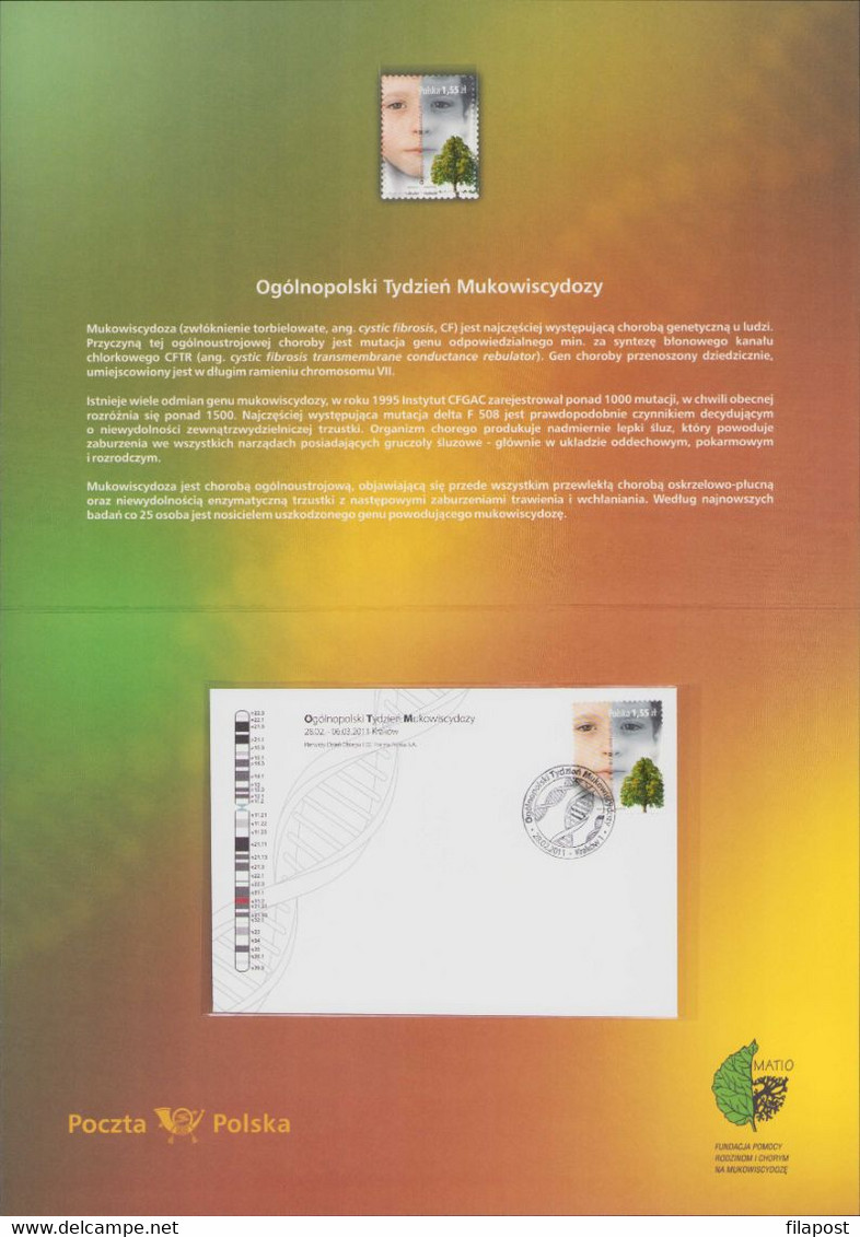 POLAND 2011 Booklet / Polish Nationwide Week Of Cystic Fibrosis Genetic Disease, Child, Tree, DNA / Stamp + FDC - Carnets