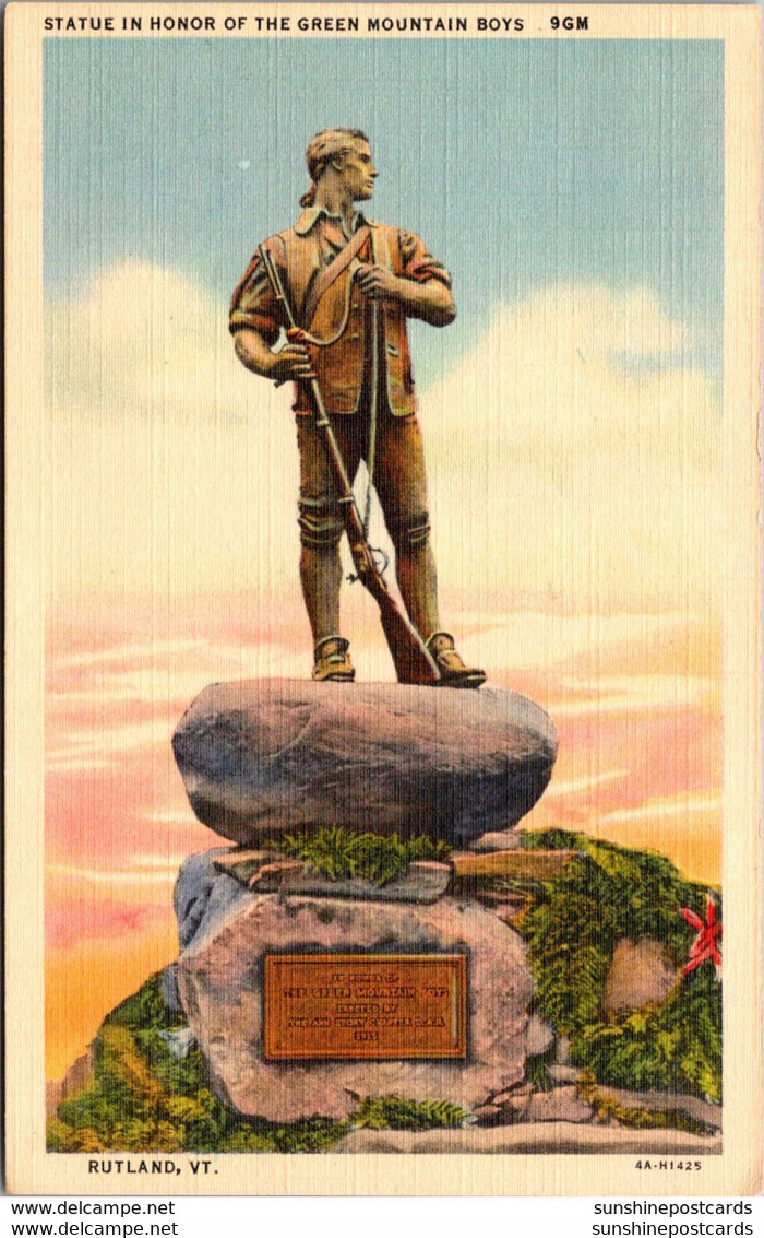 Vermont Rutland Statue In Honor Of The Green Mountain Boys Curteich - Rutland