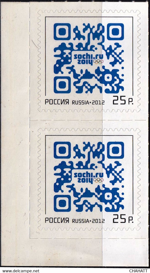 SOCHI 2014- WINTER OLYMPICS- WORLD'S FIRST QR CODE STAMP-  PAIR- SELF ADHESIVE- RUSSIA 2012- MNH- M4-35 - Winter 2014: Sotchi