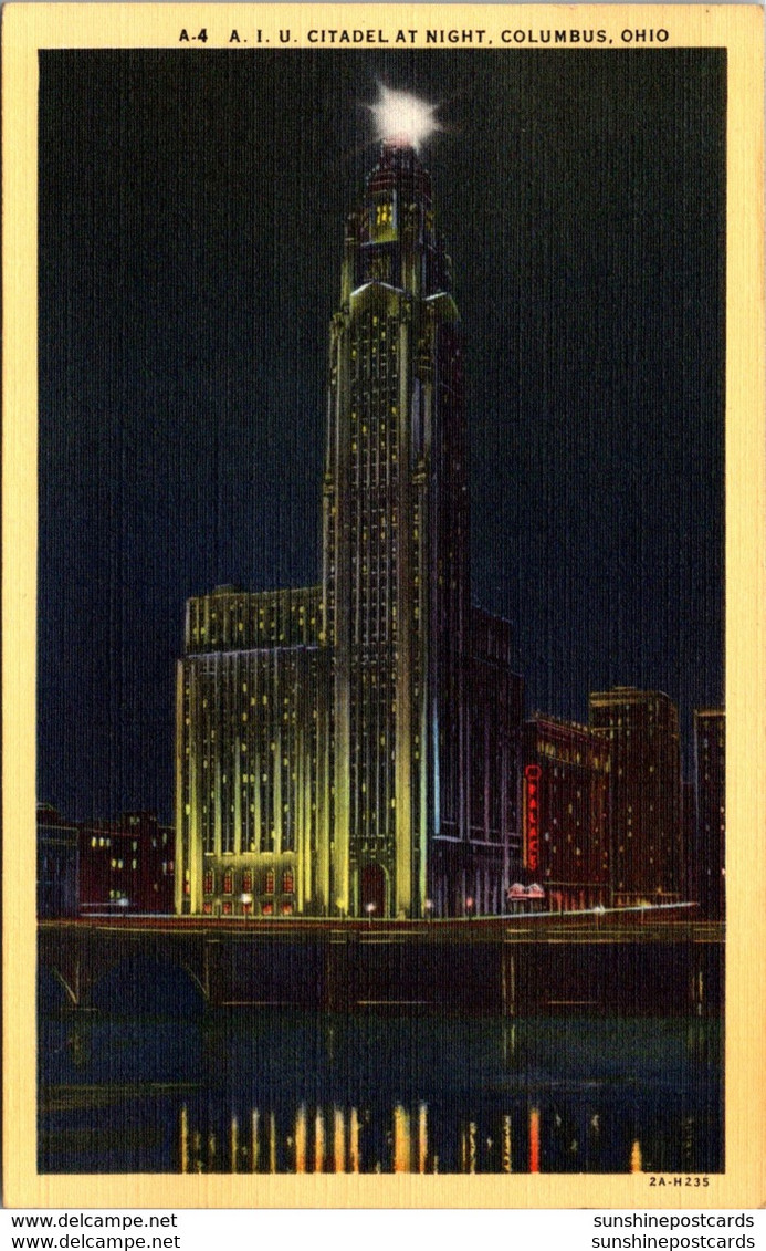 Ohio Columbus A I U Citadel At Night 1946 Curteich - Columbus
