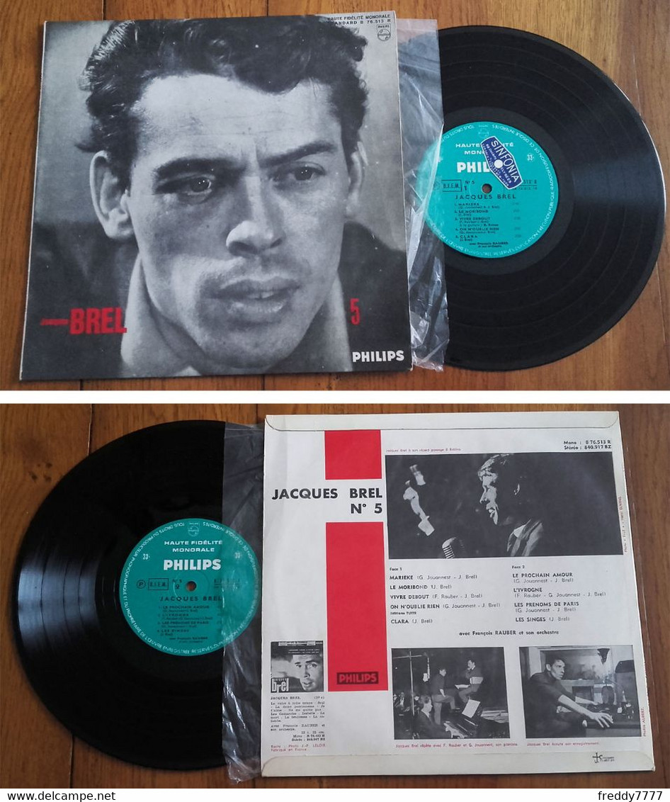 RARE French LP 25CM 33 RPM BIEM (10") JACQUES BREL N°5 (1961) - Collectors