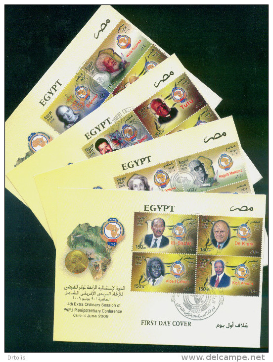 EGYPT / 2009 / SOUTH AFRICA / NOBEL PRIZE WINNERS FROM AFRICA  / 4FDCS - Lettres & Documents