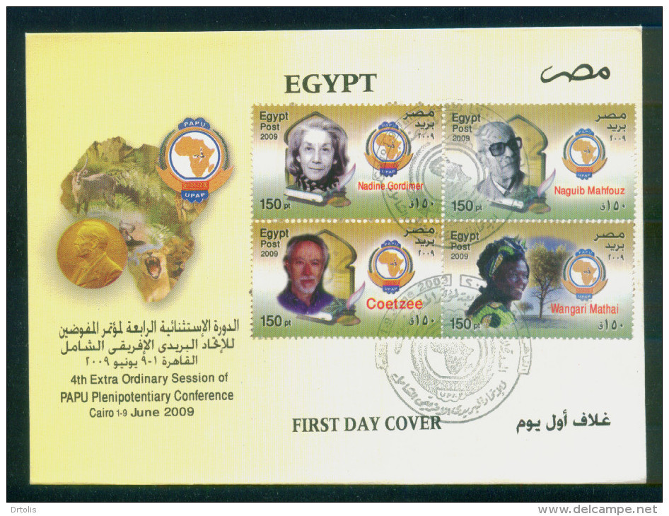 EGYPT / 2009 / SOUTH AFRICA / NOBEL PRIZE WINNERS FROM AFRICA  / 4FDCS - Lettres & Documents