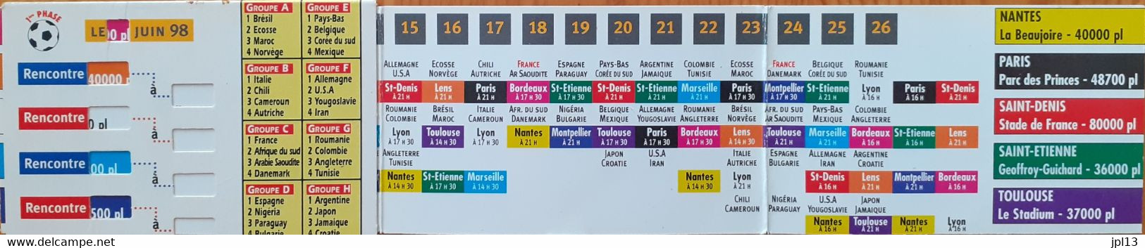 Carte Calendrier - France - Calendrier Coupe Du Monde De Football 1998 - Andere & Zonder Classificatie