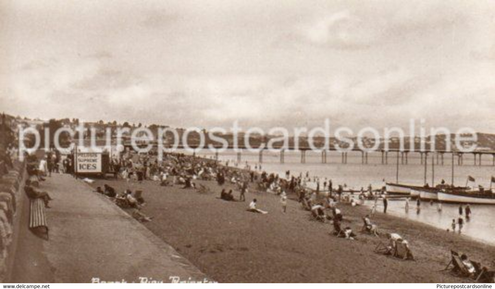 PAIGNTON BEACH AND PIER NICE OLD R/P POSTCARD DEVON - Paignton