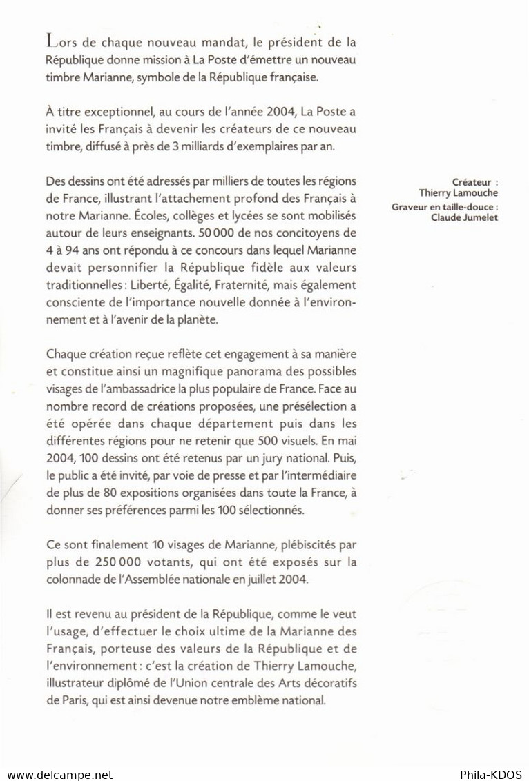 (Faciale > 8 €) " LES MARIANNE DES FRANCAIS " Sur Notice Officielle 1er Jour De 2005 . N° YT 3731 à 3741 - 2004-2008 Marianne De Lamouche