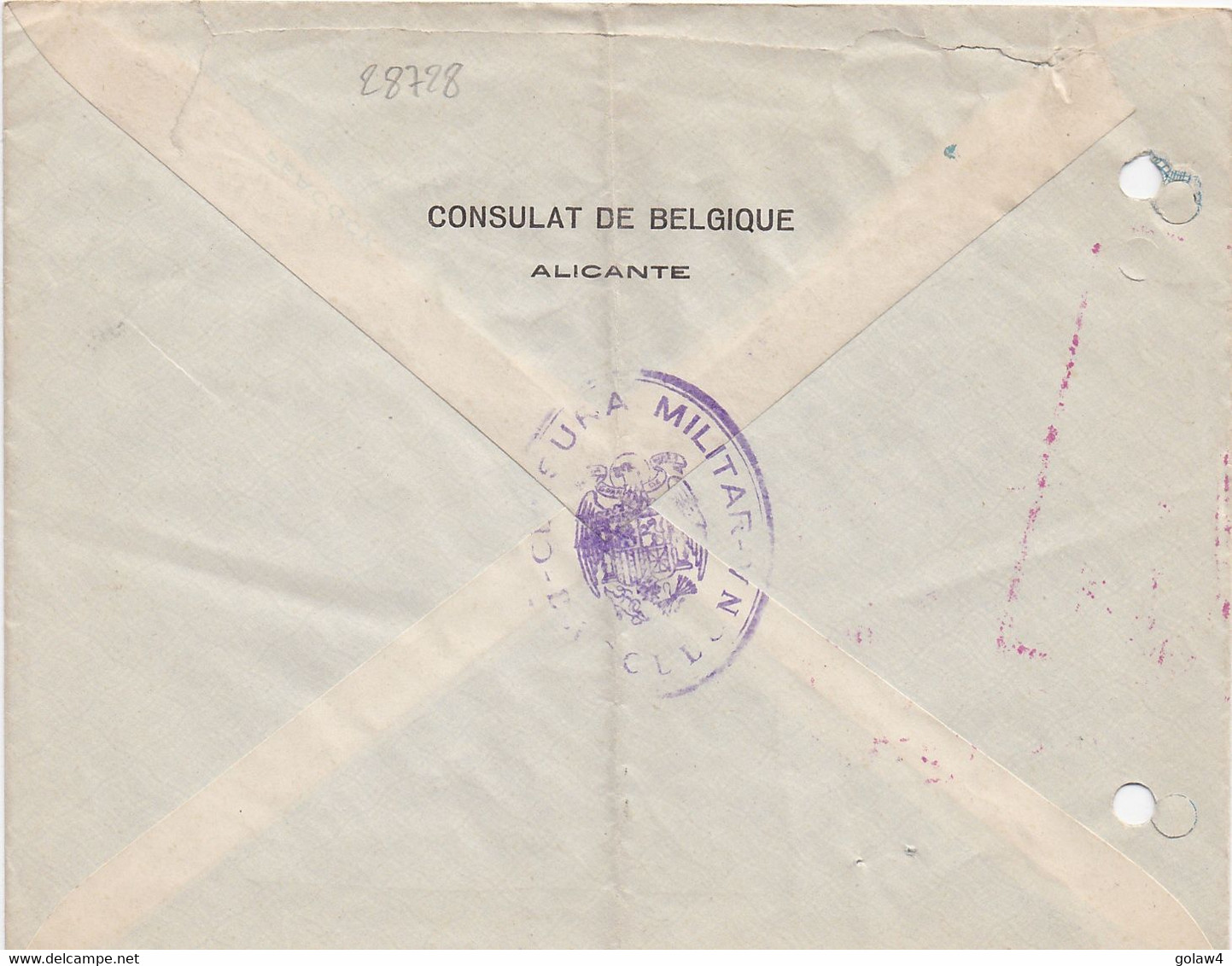 28728# FRANCO LETTRE CONSULAT DE BELGIQUE ALICANTE CENSURE BARCELONE CENSURA MILITAR BARCELONA 1940 BRUXELLES - Nationalists Censor Marks