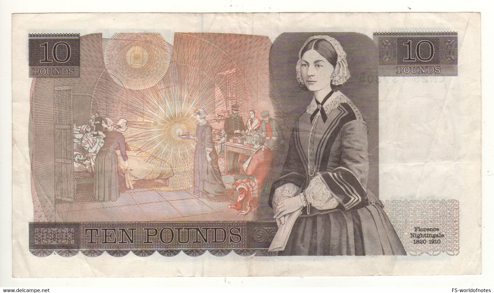ENGLAND. £10 P379c  (ND 1985  "sign. D.H.F. Somerset"  Queen Elizabeth II/ Florence Nightingale ) + With Small L "Litho" - 10 Pounds