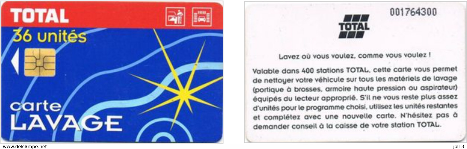 Carte Lavage - France - Total - 36 Unités, N° Série 003489744 - Car Wash Cards