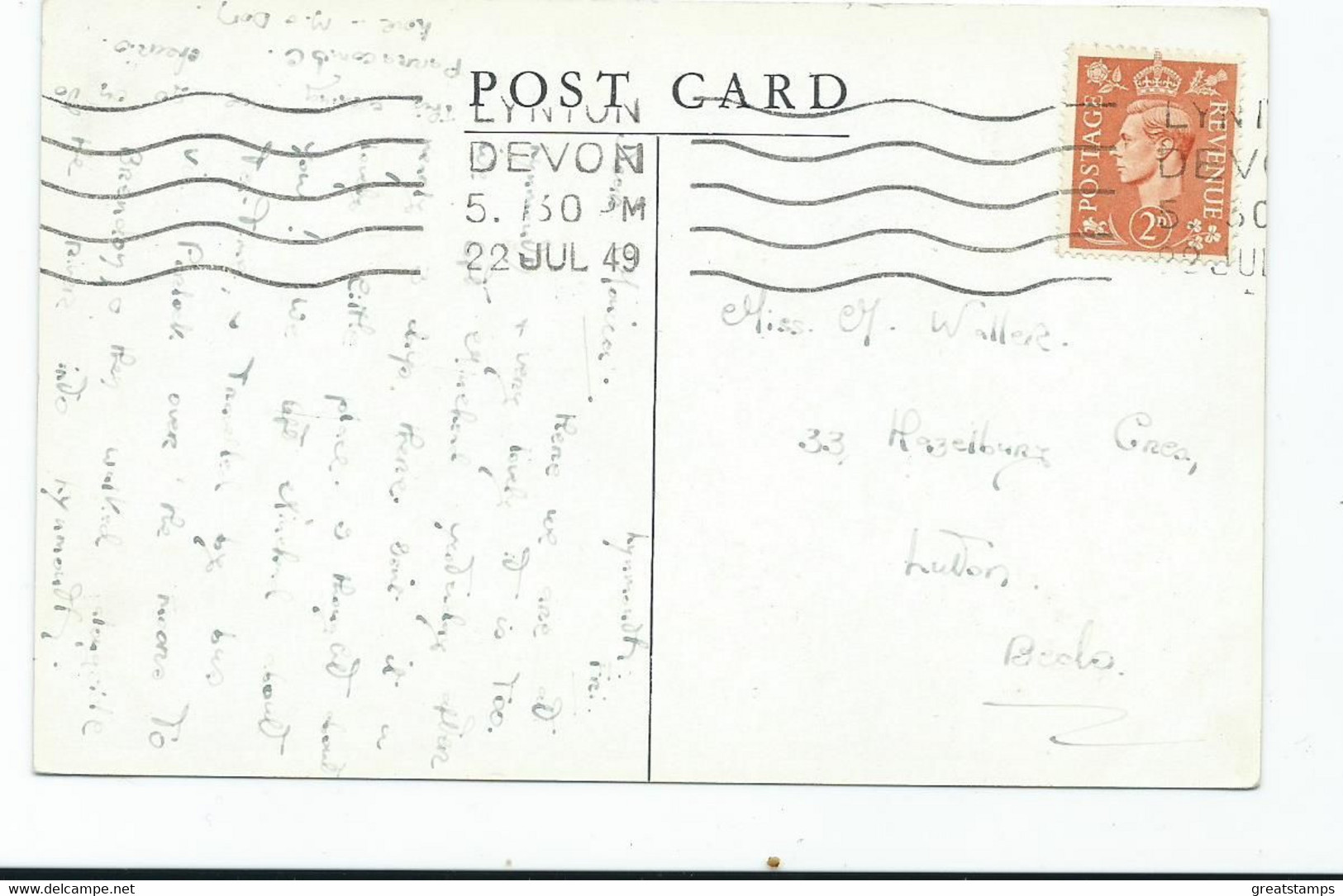 Devon  Postcard Lynmouth N.devon Posted 1949 - Lynmouth & Lynton