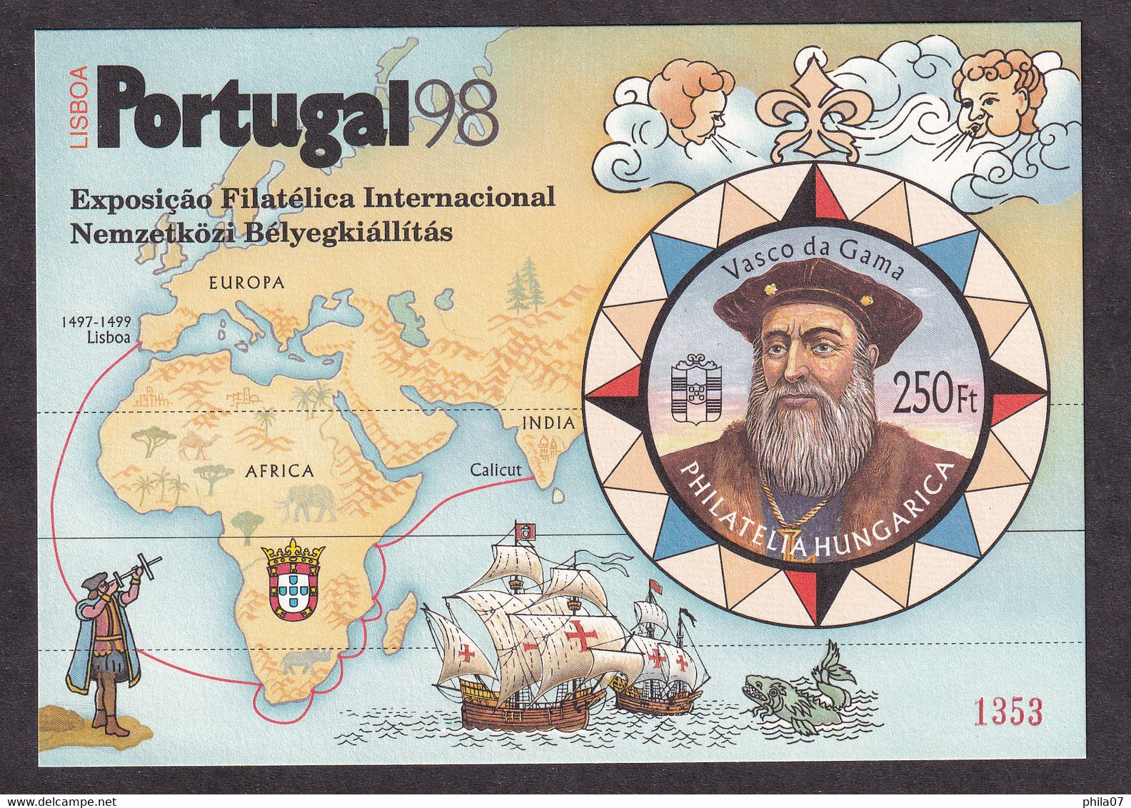 HUNGARY 1998 - Portugal Lisboa 98, Vasco Da Gama - Philatelic Exhibition / 2 Scans - Commemorative Sheets