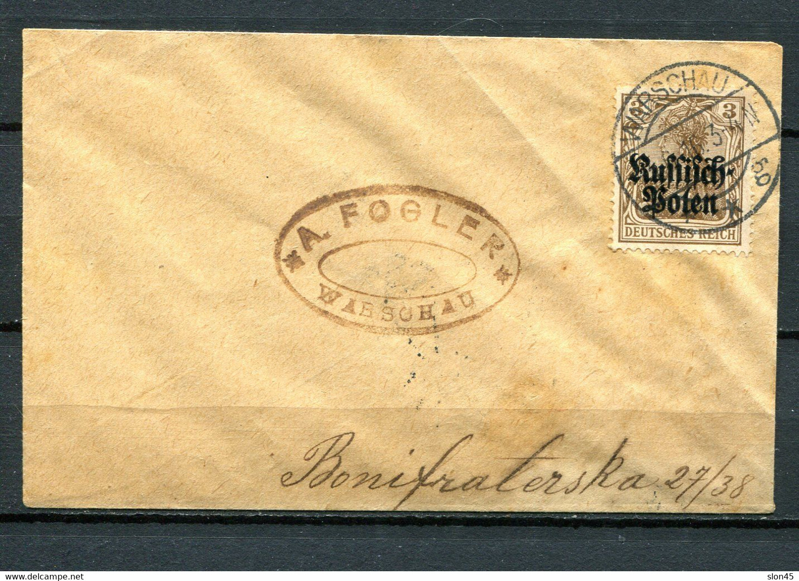 Poland 1916 Cover Local Warsaw City Stamp 2 Gr+German Occ  3pf  13272 - Briefe U. Dokumente