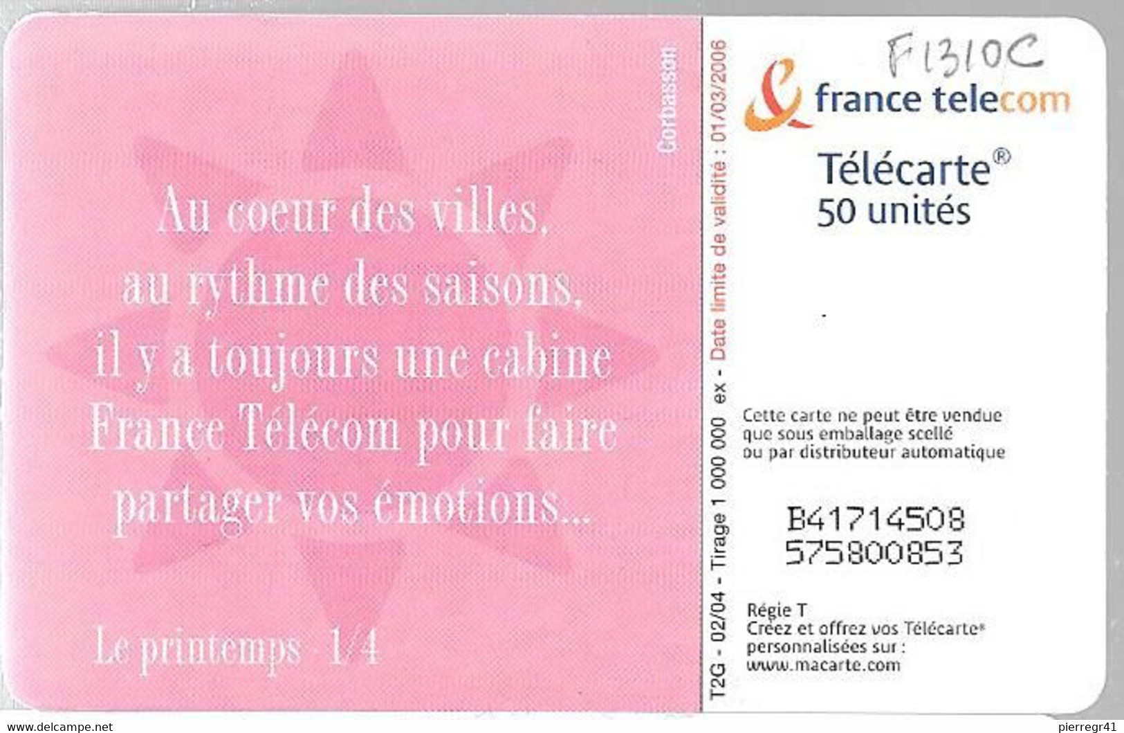 TC-PUBLIC-50U-F1310C-GEM1A--02/04-LA VILLE 1-%425000Ex-UTILISE-TBE-/RARE - 2004