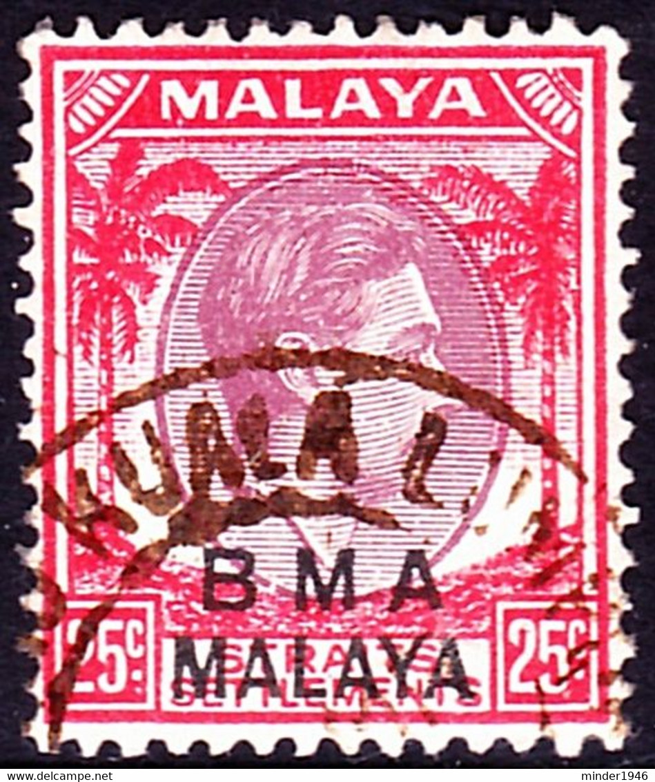 MALAYA BMA 1945 KGVI 25c Dull Purple & Scarlet SG13a FU - Malaya (British Military Administration)