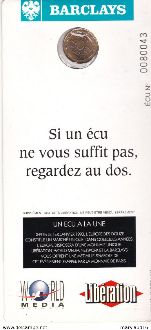 écu 1993 Publicité Barclays Libération - Fictifs & Spécimens