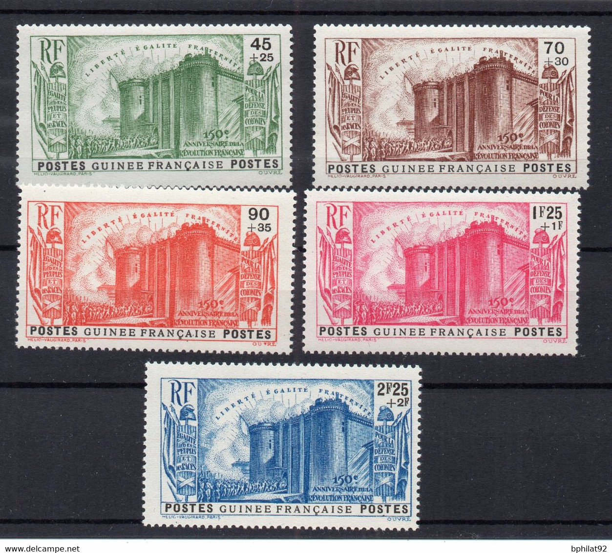 !!! GUINEE, SERIE BASTILLE N°153/156 NEUVE **, N°155 AVEC FAISCEAU TRONQUE - Unused Stamps