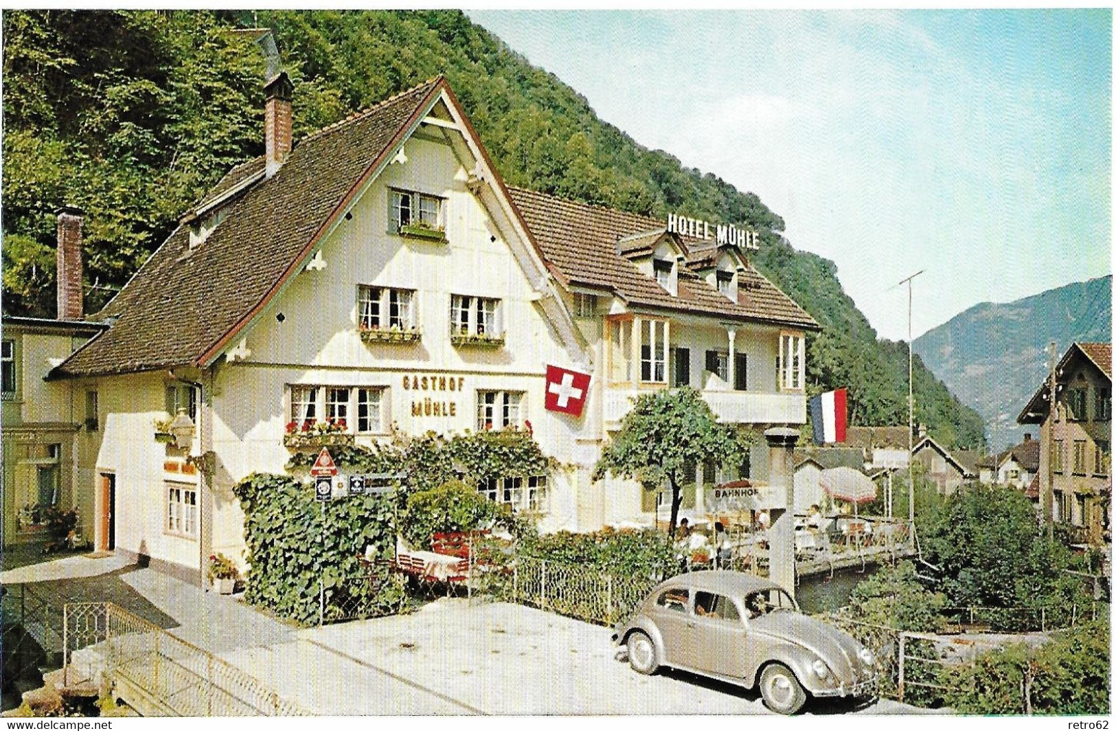 MÜHLEHORN → Gasthof Und Pension Mühle Mit VW-Käfer Davor, Fotokarte Ca.1960 - Mühlehorn