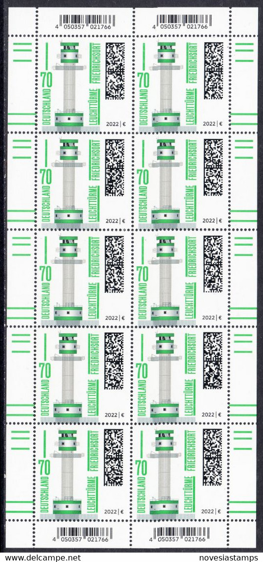 !a! GERMANY 2022 Mi. 3696 MNH SHEET(10) - Lighthouses: Friedrichsort - 2021-…